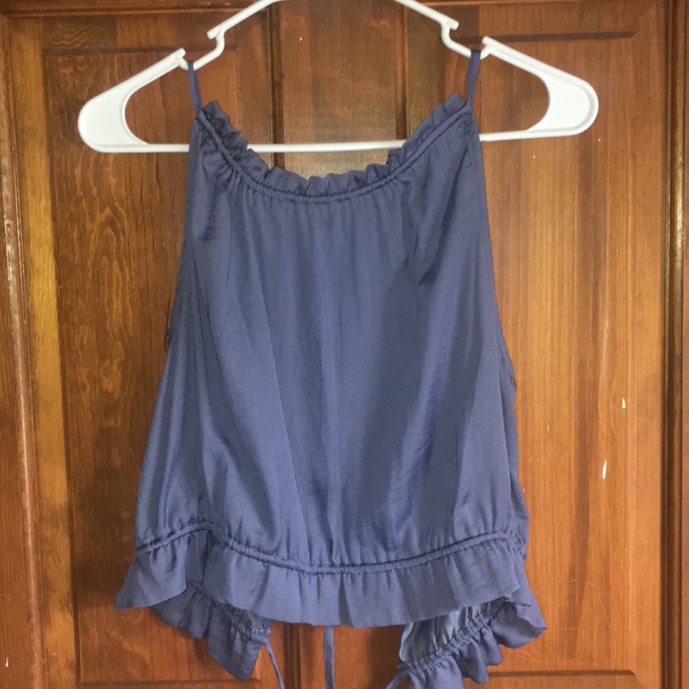 Open back ruffled tank top